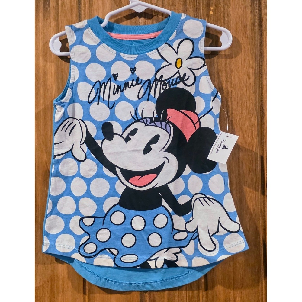 NWT Disney Parks Minnie Mouse Tank Top Girls X-Small Blue White Polka Dots